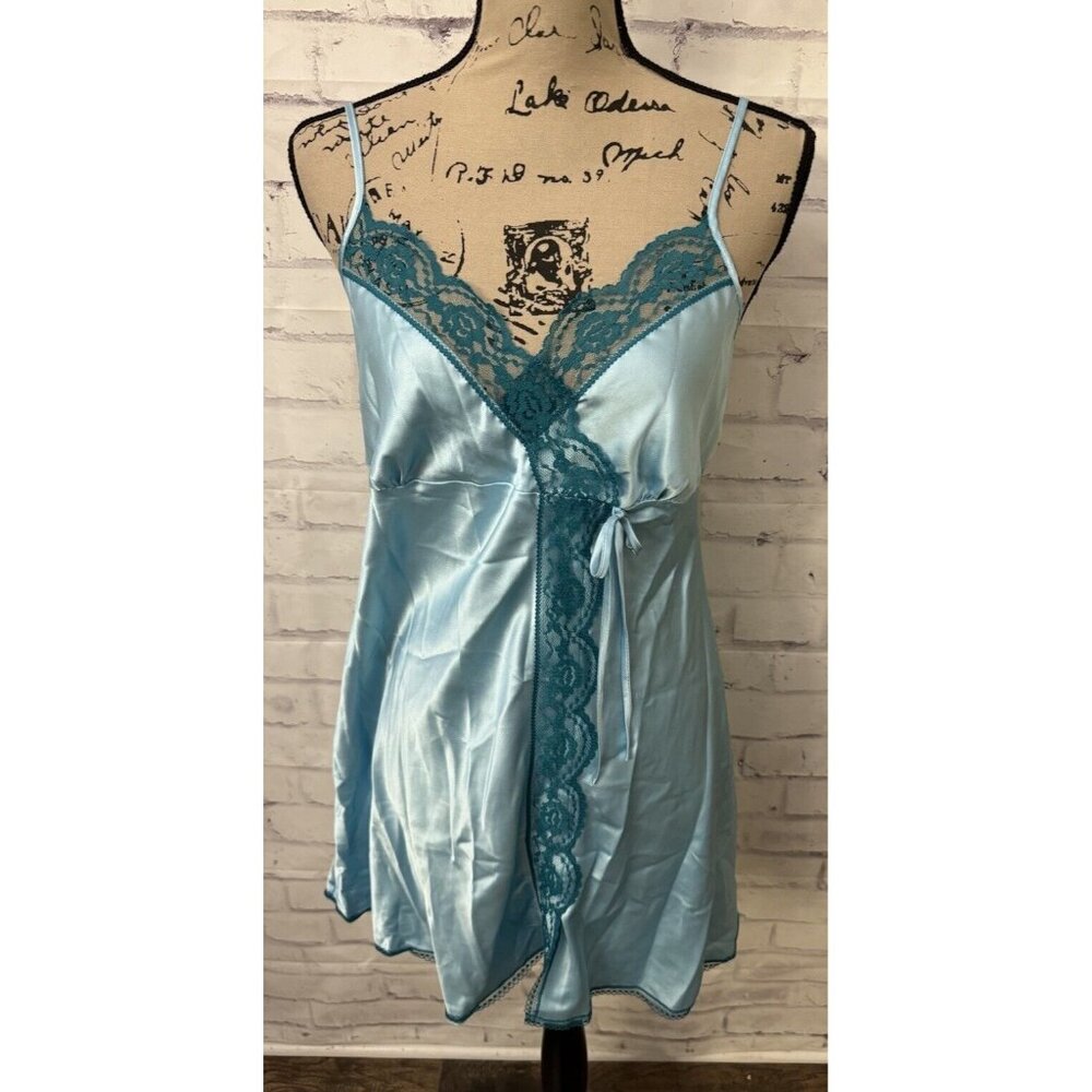 Victoria’s Secret Angels Sz Med Blue Lace‎ Chemise Neglige Slip Dress Sexy
